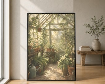 Gewächshaus Botanische Illustration: Üppige Pflanzen im Sonnenlicht