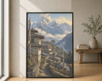 掛け軸 - ヴィンテージ 日本の墨絵 風景画 山の景色 掛軸 サイン入り