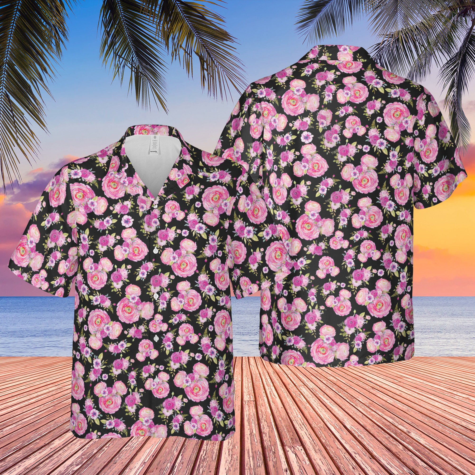 Fuchsia Rosa Floral Minnie Ohren Hawaiian Shirt Fuchsia Rosa Floral Minnie Ohren Hawaiian Shirt