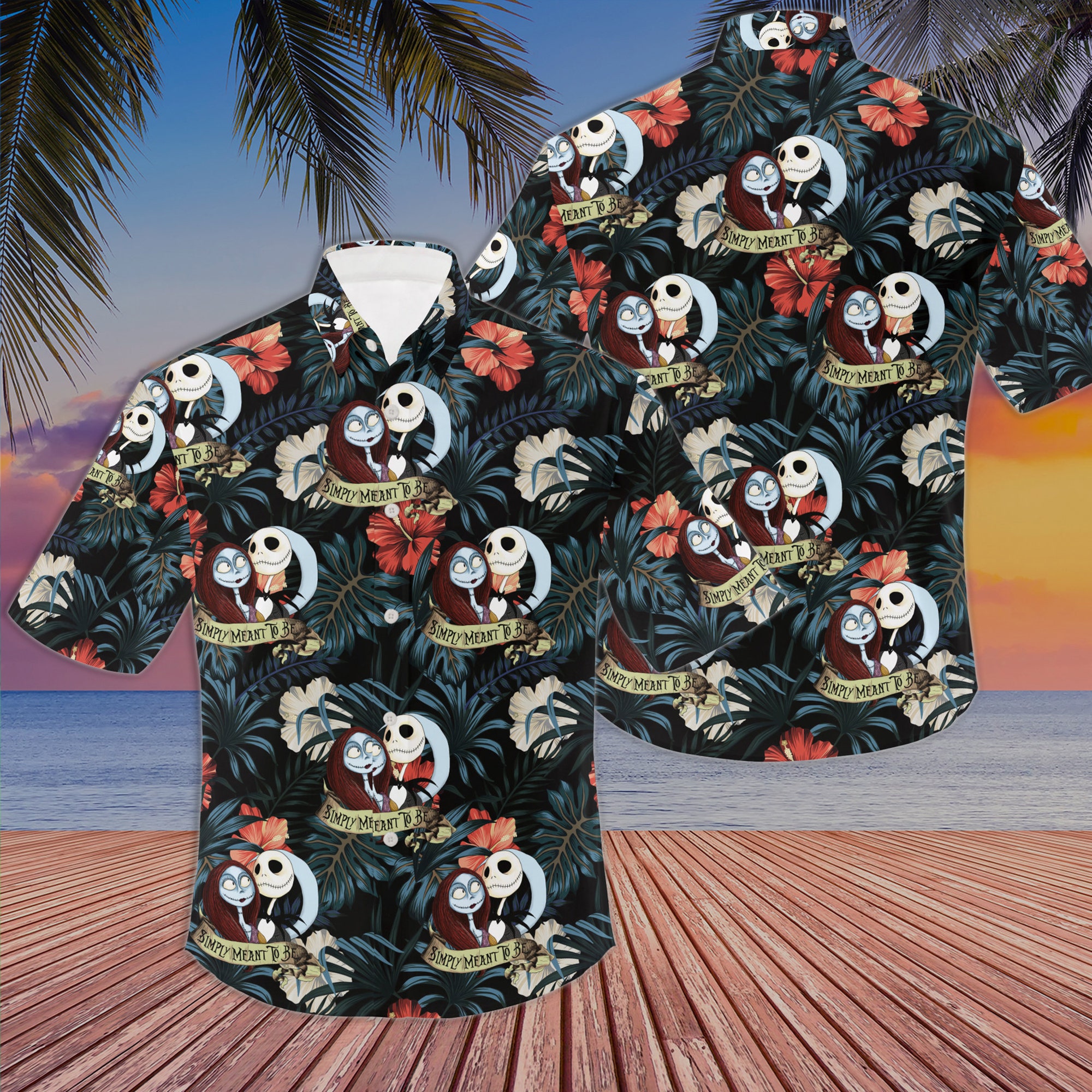 Jack and Sally Nightmare Before Christmas Aloha Hawaiian Shirt Jack and Sally Nightmare Before Christmas Aloha Hawaiian Shirt