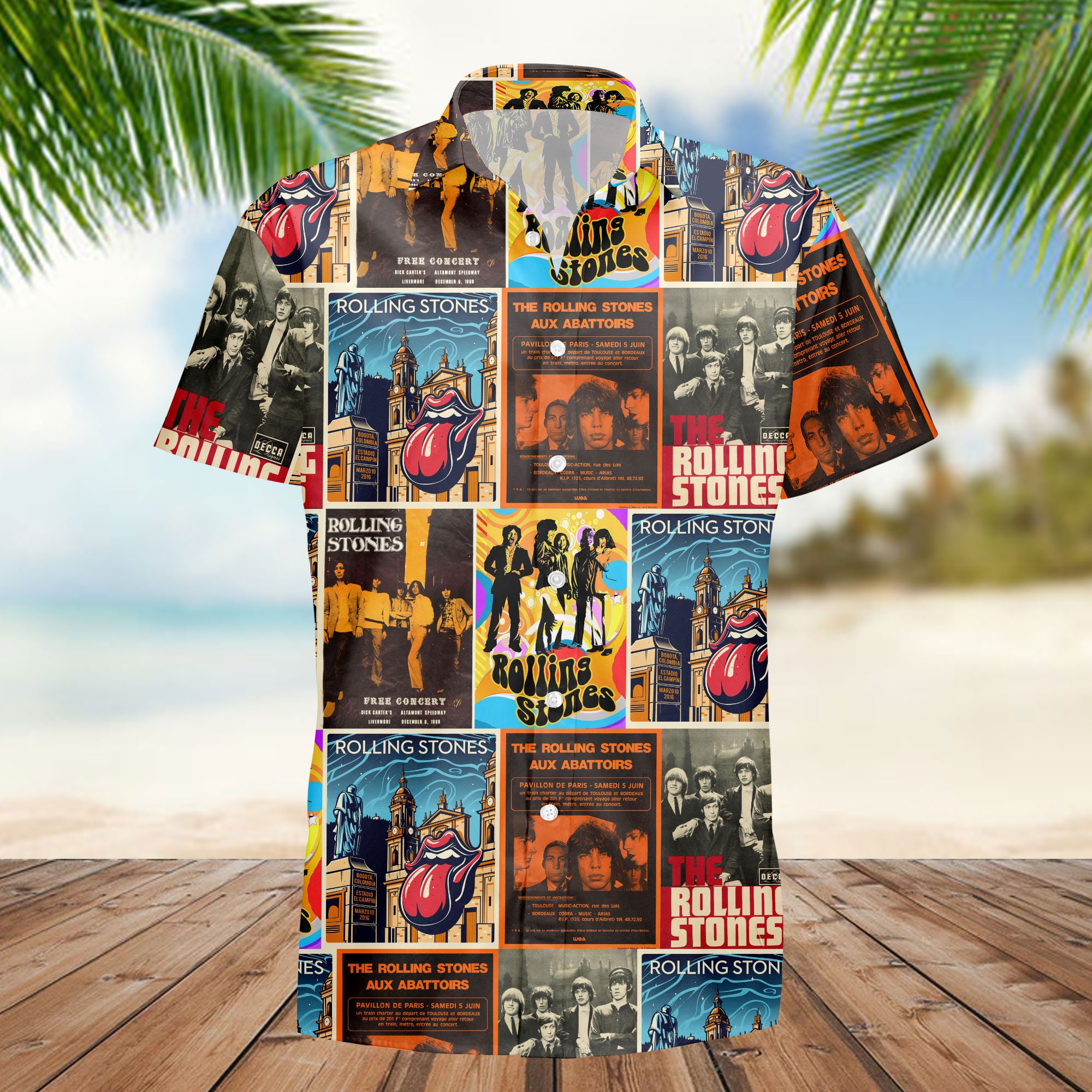 Discover Camicia Hawaiian Vintage Retro The Rolling Stones Uomo Donna Unisex Retro Vintage