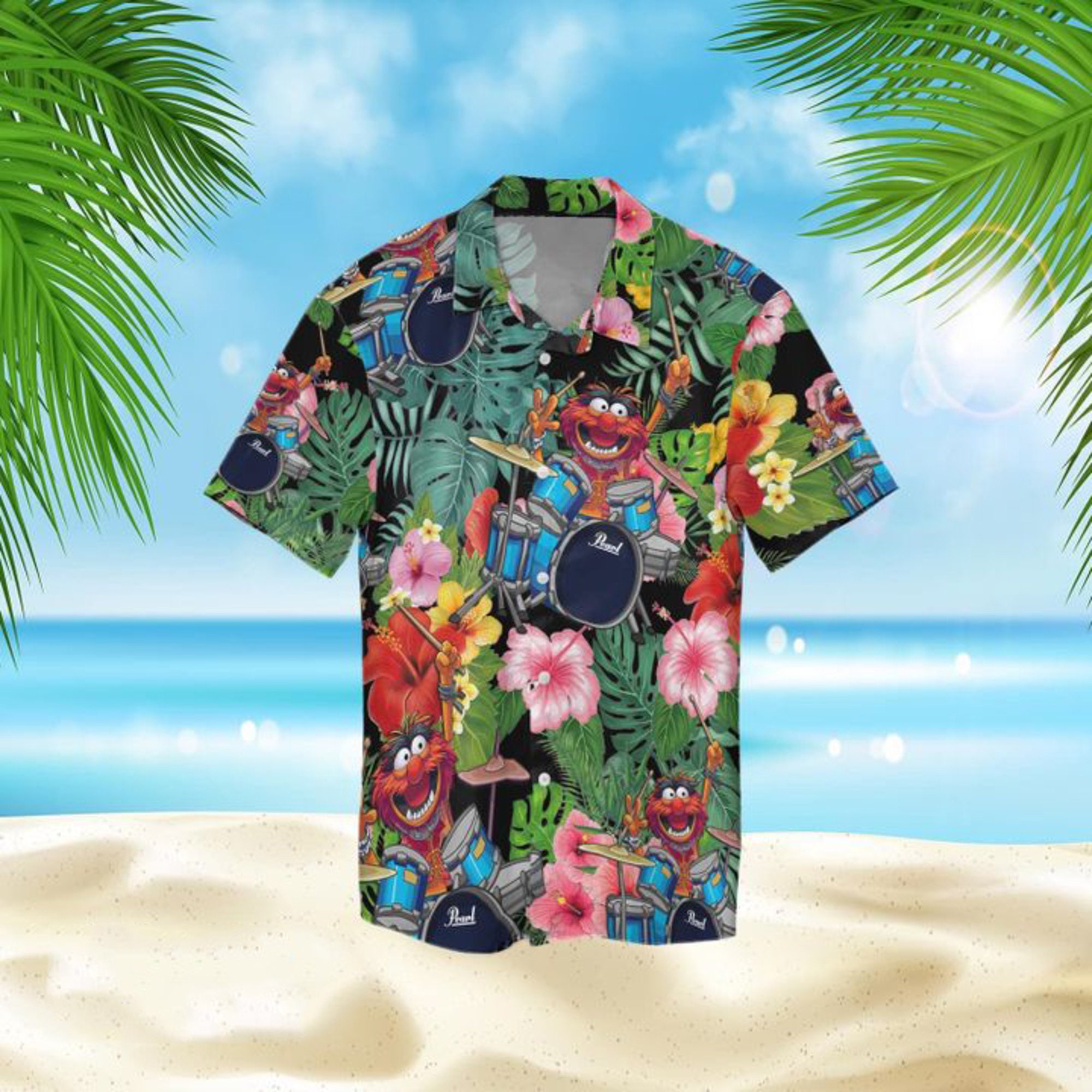 Muppet Playing Drum Tropical Flower Hawaiian Shirt Muppet Playing Drum Tropical Flower Hawaiian Shirt