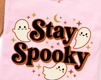 Stay Spooky Ghost Tee, Retro Halloween Graphic Shirt, Groovy Spooky Season Apparel, Cute Ghost Stars Moon Aesthetic Fall