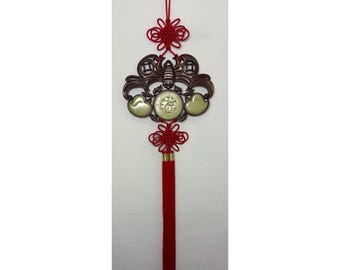 Chinese Knot Red Tassel Wall Hanging Fu Symbol Faux Jade