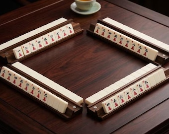 Mahjong Tile Racks – Real Wood Set of 4 – Magnetic Pushers Included
