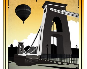 Bristol Art Print Poster A4 Size Clifton Suspension Bridge UK - Etsy