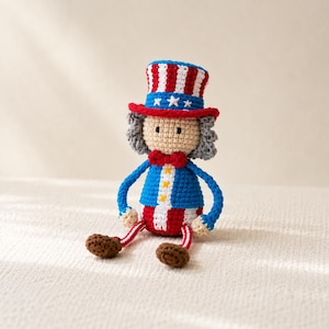 Patrón de ganchillo del Tío Sam en PDF, muñeco amigurumi patriótico, ganchillo para el 4 de julio (descarga digital)