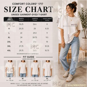CC1717 Size Guide | Comfort Colors 1717 Fit Guide | Print on Demand Shirt Mockups | Unisex T-shirt Mockup (digital download)