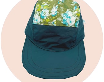 5 panel cap | handmade hat pattern floral green nylon