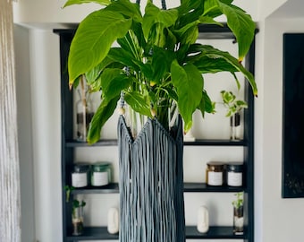 Linea in Sage Green – Large Fiber Art Plant Hanger, Weather Resistant Modern Plant Pocket, Minimalist Ceiling Statement Decor