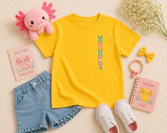 Personalised Axolotl Name T-Shirt | Kids Alphabet Tee, Toddler Birthday Outfit