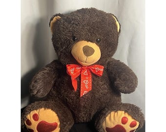 Hug & Luv Brown Teddy Bear Plush - Red Heart Bow - Soft  Cuddly