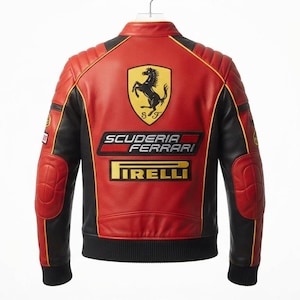 Röd racingjacka i äkta läder för män | Motorsport-bikerjacka | Klassisk streetwear