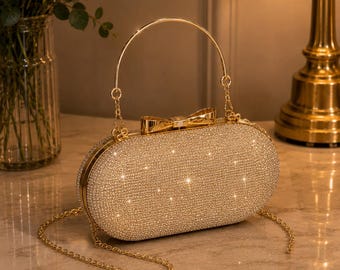 Bolsa de noite de luxo dourada com strass