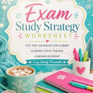 Hoja de trabajo de estrategia de estudio para exámenes, planificador de preparación para pruebas, registro de enfoque académico (descarga digital)