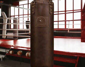 Handgemaakte vintage leren bokszak, zware MMA-trainingsuitrusting
