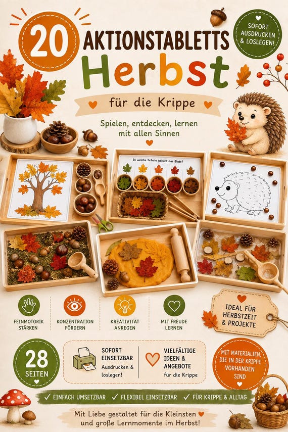 Aktionstabletts Herbst Krippe | 20 Ideen & Vorlagen | Herbst Aktivitäten für Krippe | Naturmaterialien | Sinneserfahrungen | Kita Material