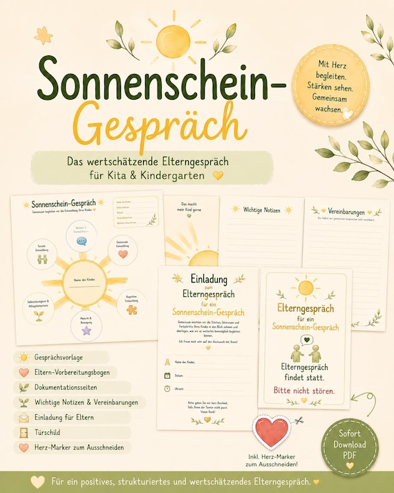 Elterngespräch Vorlage | Sonnenscheingespräch |Entwicklungsdokumentation Kindergarten | Krippe | Portfolio | Beobachtungsbogen