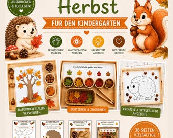 Autumn activity trays for kindergarten and daycare, autumn activities, natural materials, fine motor skills, concentration (PDF)
