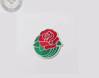 Red Rose Embroidered Patch – Floral Sew-On or Iron-On Badge for Jackets & Bags