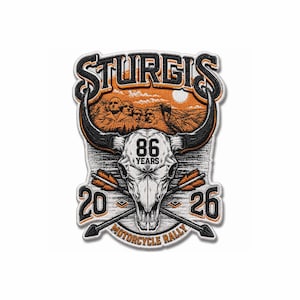 Sturgis 86 Years 2026 Longhorn Skull Embroidered Patch – Motorcycle Rally Biker Vest Patch