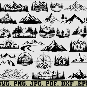 Lot de 100 images SVG de paysages de montagne, montagnes, paysages naturels, montagnes dessinées à la main, paysages de montagne (PNG), clipart de paysages de montagne
