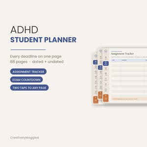 Assignment Tracker Student Planner 2026 2027, ADHD Exam Study Planner, Two Taps to Any Page, GoodNotes iPad, Dark + Light Mode
