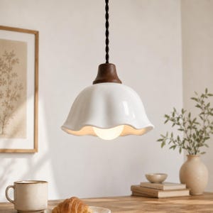White Ceramic Pendant Light, Nordic Modern Hanging Lamp, Copper Socket Kitchen Decor
