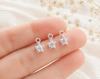 Tiny Sterling Silver CZ Star Charm 5mm, Dainty Crystal Star Pendant, Minimalist Jewelry Making Supplies