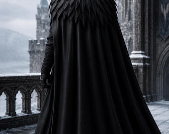 Black Raven Feather Shoulder Cloak | Gothic Medieval Fantasy Cosplay Costume