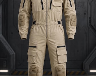 Men's Tactical Coverall Jumpsuit – Desert Tan Cargo Workwear, Military Style Suit