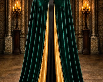 Green Velvet Hooded Cloak | Elegant Cape for Costume Wear | Medieval Style Cloak