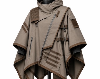 Men's Tactical Hooded Poncho Jacket MOLLE Military Cape | Asymmetrical Zip Outdoor Jacket | Cyberpunk Streetwear