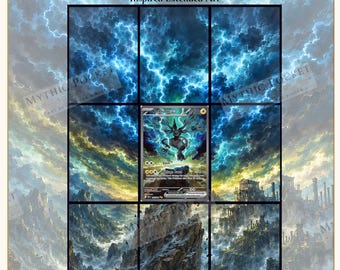 Può includere: Una stampa d'arte digitale intitolata Zekrom ex Inspired Extended Art di Mythic Pocket Studio. L'immagine presenta una carta collezionabile Zekrom ex centrale circondata da un'illustrazione estesa e continua di un cielo tempestoso.