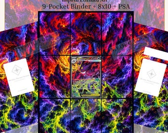 Può includere: Un download digitale con arte estesa ispirata a Mega Gengar ex per un raccoglitore a 9 tasche, display 8x10 e slab PSA. Il design presenta uno sfondo vibrante simile a una nebulosa nei toni del viola, blu, giallo e arancione.