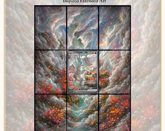 Può includere: Una stampa artistica in download digitale con Reshiram ex 166/086 White Flare. Il design include un'immagine centrale di una carta collezionabile circondata da otto pannelli d'arte estesi che raffigurano un paesaggio nuvoloso e colorato.