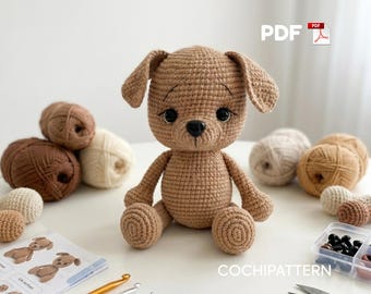 Cachorrinho de Crochê Amigurumi, Bichinho de Pelúcia Feito à Mão, Decoração para Quarto de Bebê, Presente para Amantes de Cães, Brinquedo de Cachorrinho de Crochê