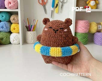 Capybara Amigurumi Crochet Pattern PDF – Cute Capybara with Swim Ring Plush Toy