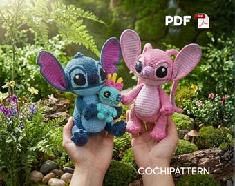 Amigurumi Stitch and Angel Crochet Pattern PDF: Blue Alien Plush Couple Tutorial