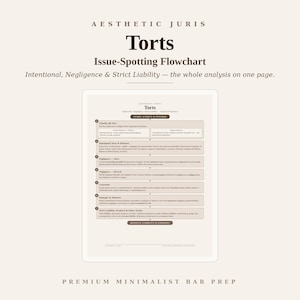 Torts Bar Exam Flowchart, UBE Issue-Spotting Guide, Negligence & Intentional Torts Study Chart, Law School Outline PDF
