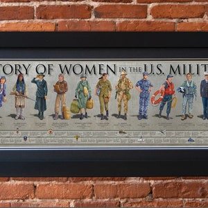 History of Women in the US Military Poster 6x24&quot; Framed Print, female Marine, military women, female soldier, Navy women, women Air Force
