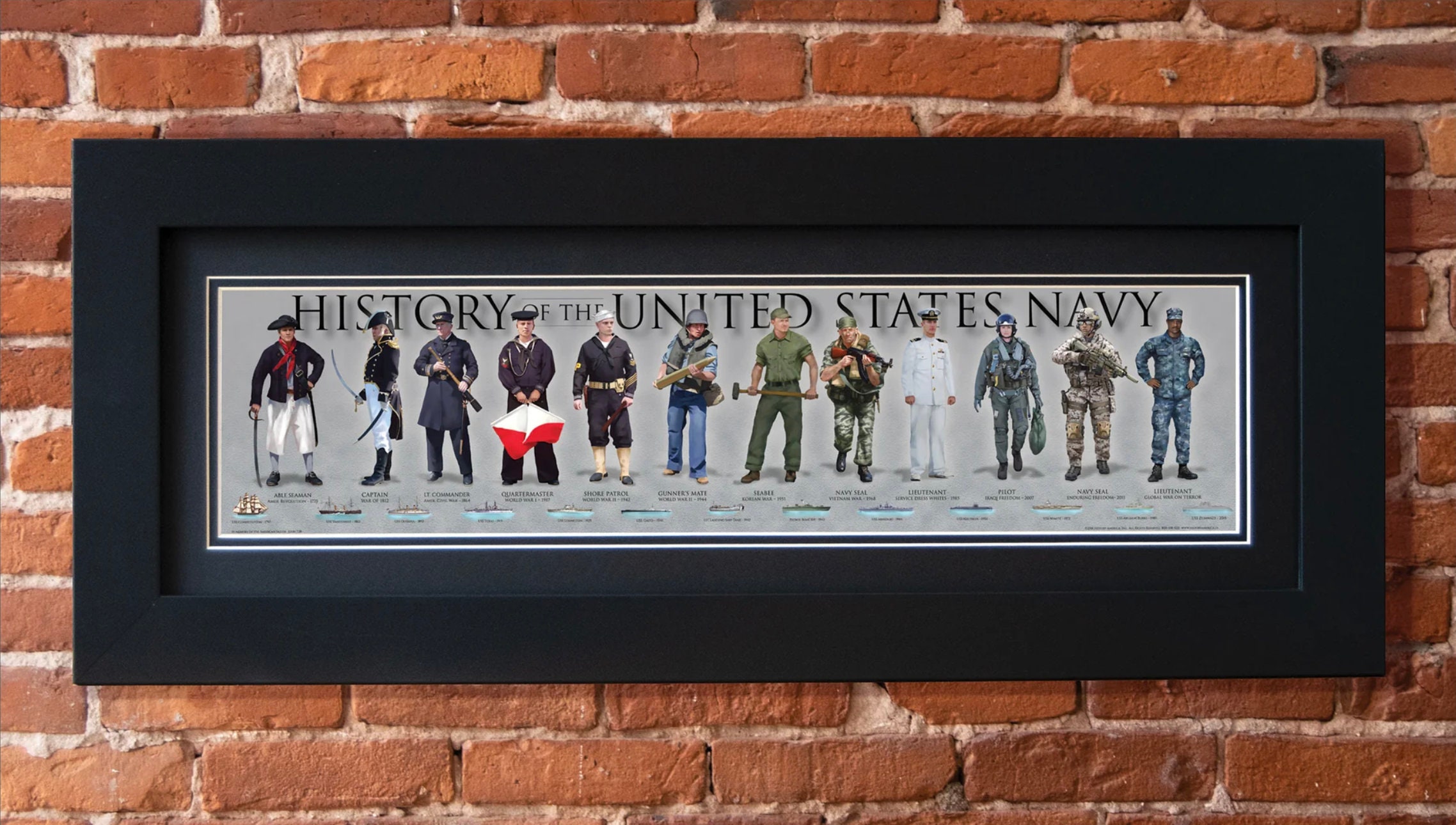 History of the US Navy Poster Framed 6 X 24, Sailor, Able Seaman