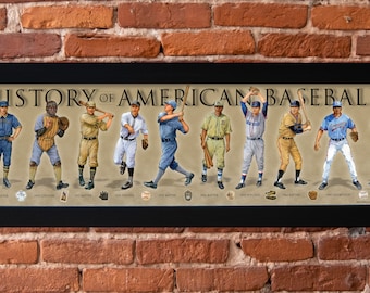 History of American Baseball Poster Framed Print, Golden Era, Babe Ruth, World Series, Boston Red Sox, NY Yankees, Vintage baseball, Batter