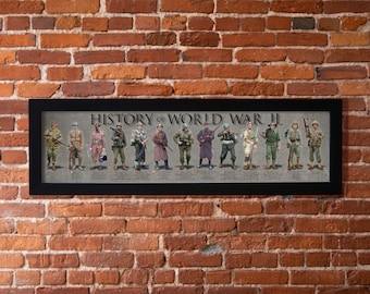 History Of World War II framed poster, Allies, Pearl Harbor, Normandy, WW2, Iwo Jima, Wehrmacht, US Army, Band of Brothers, Airborne, Allies