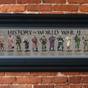 History Of World War II poster, Allies, Pearl Harbor, Normandy, WW2, US Soldier, Iwo Jima, Wehrmacht, US Army, Band of Brothers, Airborne,