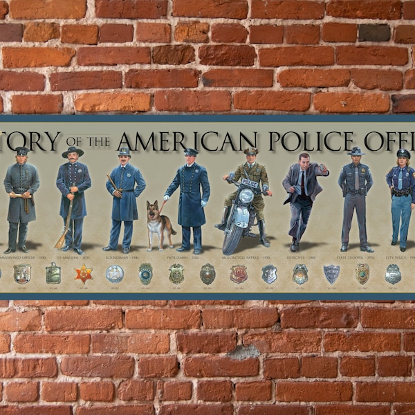 History of the American Police Officer print, Law Enforcement poster, State Trooper poster, Female police, Detective poster, Police Badge