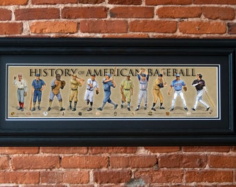 History of American Baseball Poster Framed Print, Golden Era, Babe Ruth, World Series, Boston Red Sox, NY Yankees, Vintage baseball, Batter