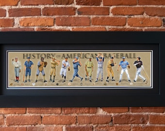 History of American Baseball Poster Framed Print, Golden Era, Babe Ruth, World Series, Boston Redsox, NY Yankees, Vintage baseball, Batter