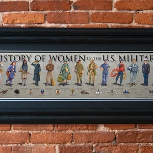 History of Women in the US Military Poster 6x24&quot; Framed Print, female Marine, military women, female soldier, Navy women, women Air Force