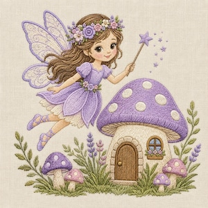 Älva Svampstuga Broderi Design Blommig Vingar Pixie Magic Digital Nedladdningsfil